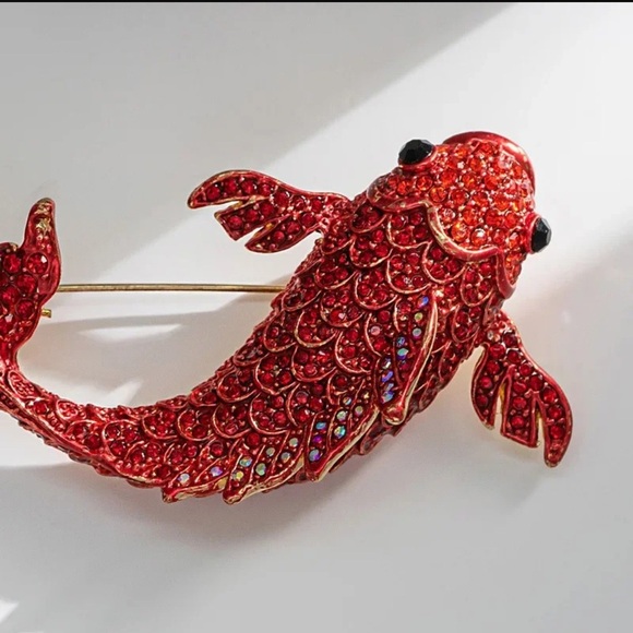 Betsey Johnson Red Crystal Carp Fish Brooch - Picture 15 of 16